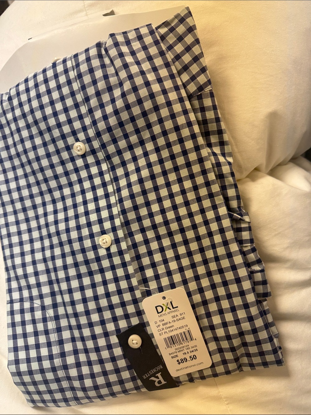 Men's Blue and White Check Dress Shirt - Picture 2 of 2